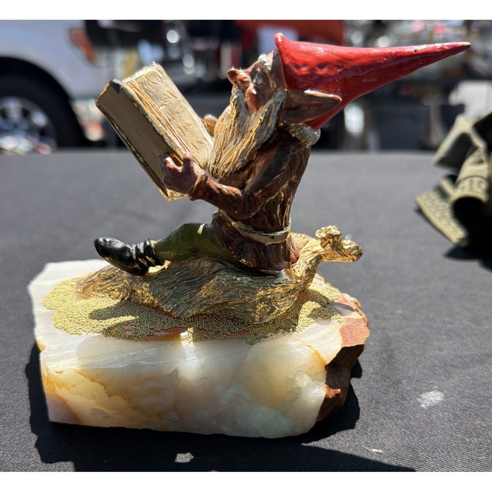 Gnome/Elf Reading Book 1979 Ron Lee Signed Metal Stone Figure Sculpture